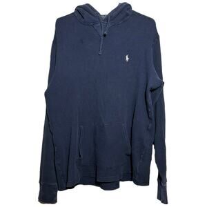 Polo Ralph Lauren Thermal Hoodie Waffle Knit Cotton Embroidered Pony Blue XL